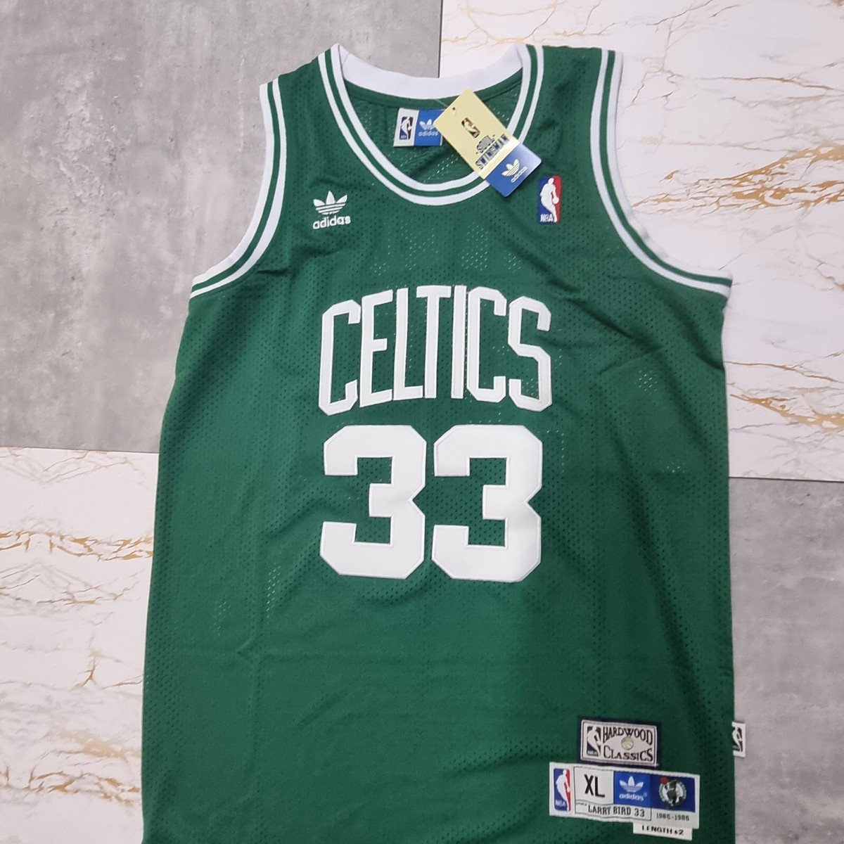 ADIDAS CELTICS LARRY BIRD 33 HARDWOOD (1985-86) JERSEY SIZE