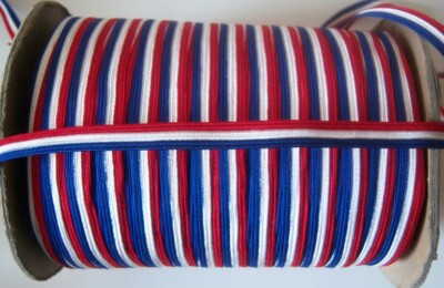 10 Yds. Vintage Red/White/Blue 3/8'' Stripe Rayon Middy Braid Trim BR-127