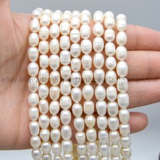 5-6mm Rice-shaped Genuine Natural White Freshwater Pearl Loose Beads 15'' Strand