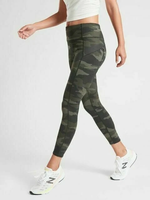 ATHLETA CAMO CONTENDER 7/8 TIGHT LEGGINGS OLIVE GREEN CAMOUFLAGE