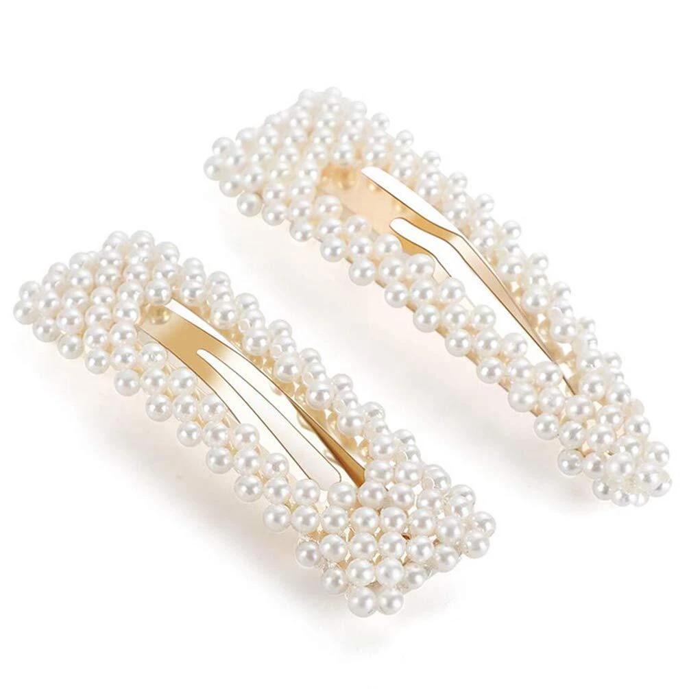 Unique Bargains Girl's Pearl Cute Style Metal Hair Clip White 1 Set of 4 Pcs