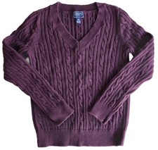 CHAPS Classics Mens M Cable-Knit Sweater 100 Cotton V-Neck Maroon Stretch