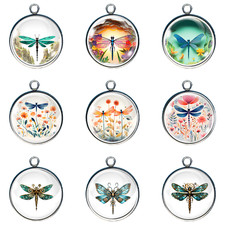Dragonflies Glass Cabochon Charms
