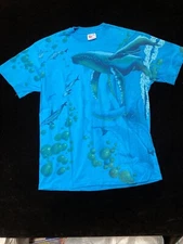 vintage hanes beefy t shirt large all over print front and back Whale Dolphin