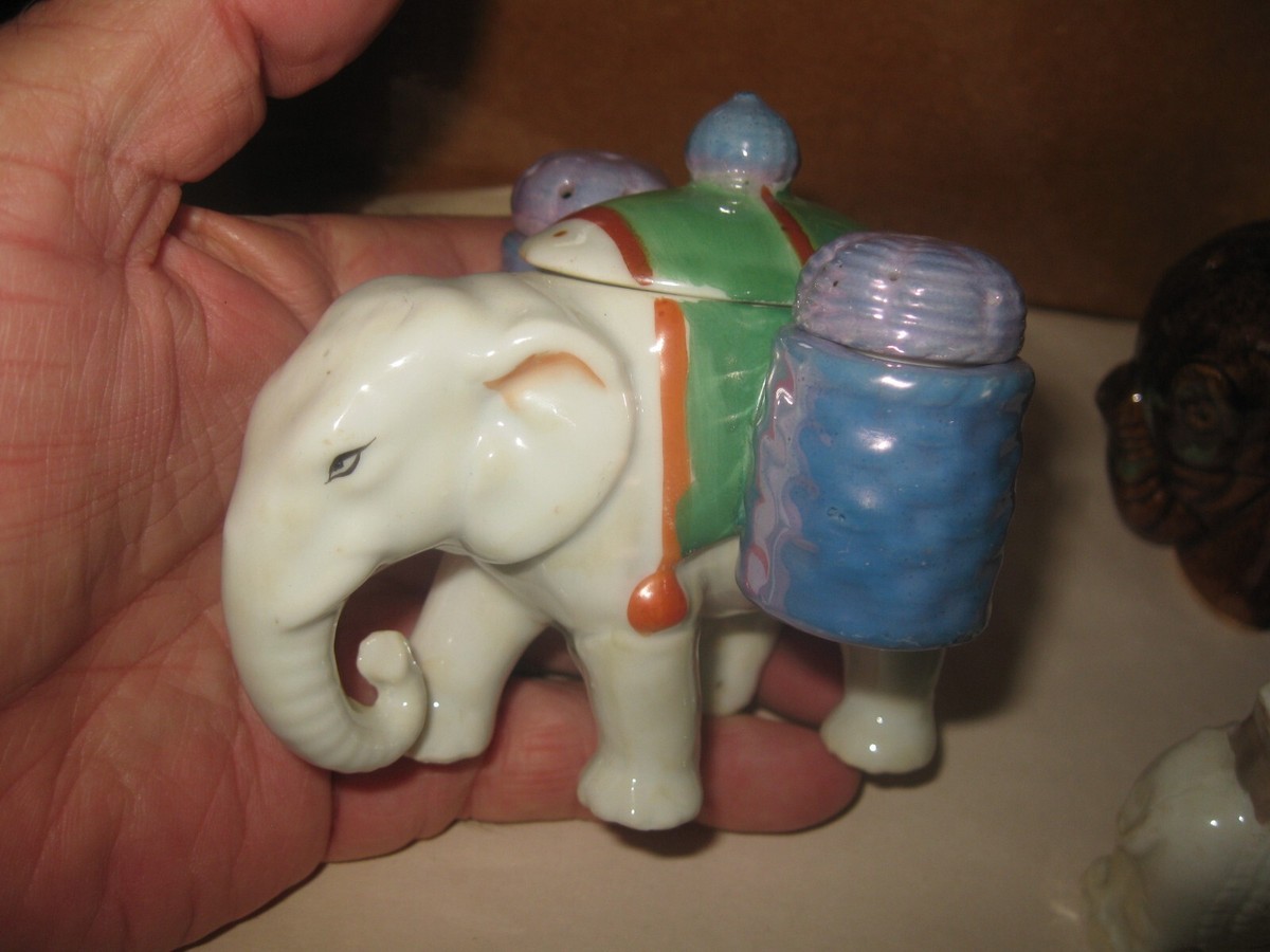 陶器　エレファント 4 Vtg ELEPHANT Kitchen Tableware Ceramic Figures Japan Salt