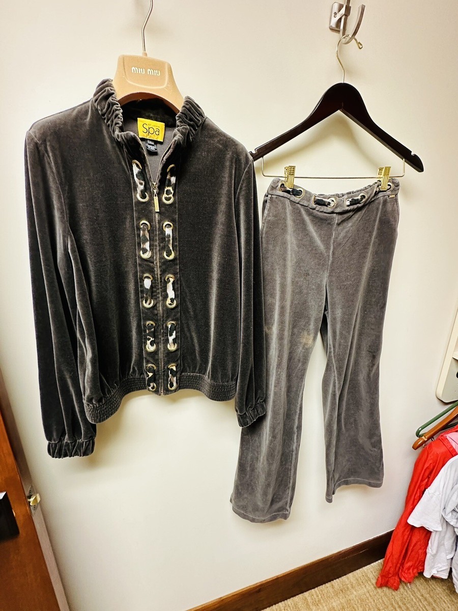 St John SPA S Small Brown Leopard Velour Sweat Suit Jacket Extra