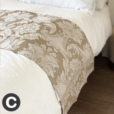 Luxury Beige Linen Venetian Jacquard Floral Bed or Table Runner Fabric Large