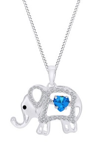 Authentic Elephant Pendant Necklace Simulated Blue Topaz Charm in 14k Gold Plated Sterling
