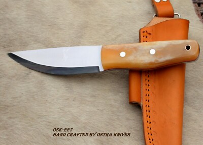 CUSTOM HANDMADE HUNTING BUSHCRAFT FIXED BLADE SCANDI GRIND CAMPING KNIFE W Sheat