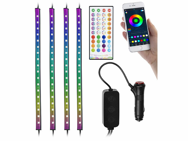 Kit LED voiture RVB synchronisation musicale Lescars pour intérieur 12V