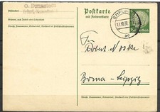 DR 1937 Ganzsachenpostk. P 229 I F- 6 Pf. grgrün Hindb., Erfurt -Borna/ Leipzig