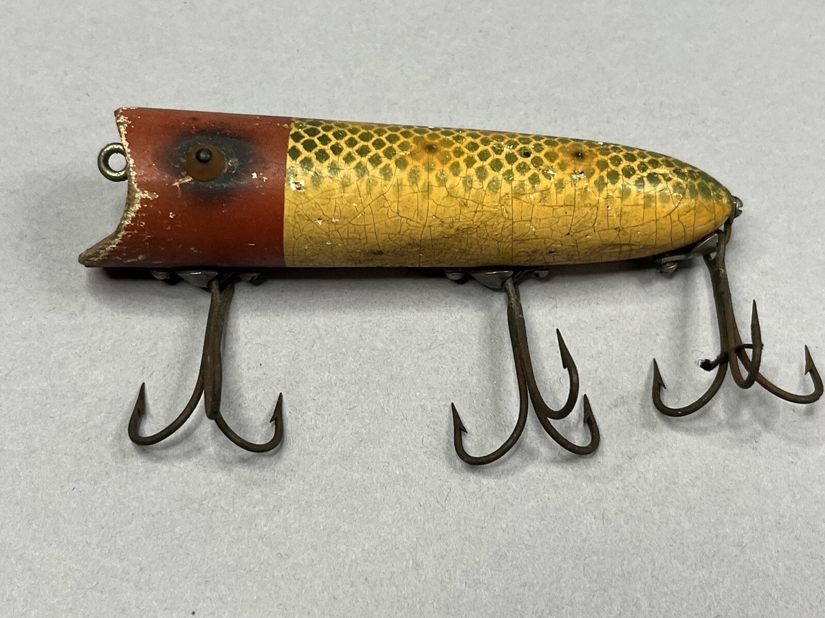 Vintage Heddon Lucky 13 Frog Scale Red Head Wood Fishing Vintage Heddon Lucky 13 Frog Scale Red Head Wood Fishing