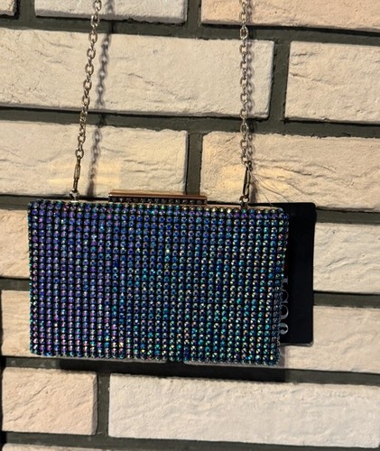 Abendtasche Strass Glitzersteine blau gold mit Kette Clutch - Bild 5 von 5