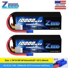 2x Zeee 22.2V 120C 10000mAh 6S LiPo Battery EC5 for RC Car Heli Plane Drone FPV