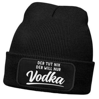 Mens Beanie With Patch Favourite Drink Party Knitted Hat Saying Print