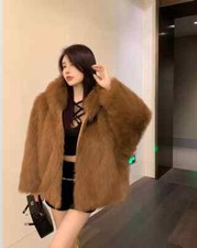 Giacca Cappotto Pelliccia Ecologica Sintetica Morbida Marrone Cappuccio 43964