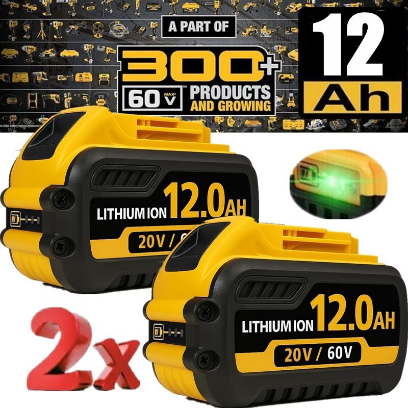 2-Pack 12.0Ah DeWalt FLEXVOLT 20V/60V MAX Lithium-Ion Battery DCB609 DCB606-2 Replacement