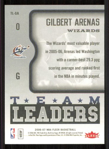 2006-07 Fleer Team Leaders #GA Gilbert Arenas - Picture 2 of 2