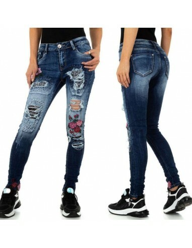 Pantaloni donna jeans strappati denim skinny push up toppe elasticizzati  sexy | eBay