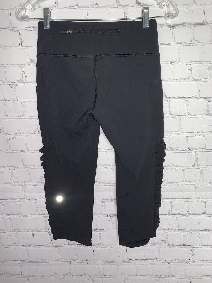 Lululemon Size Crop Leggings Ruched Sides Black Capri Cropped Workout  Pants