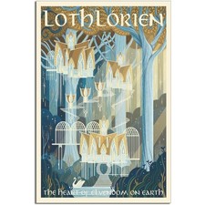 8"x12" Retro Travel Art Print, Lothl rien Elven Realm From The Lord of the Rings
