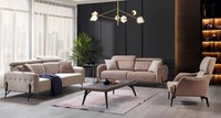 Beige Wohnzimmer Sofagarnitur Designer 2X Stoffsessel 3-Sitzer 3Tlg.