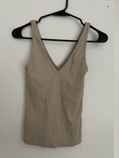 Abercrombie Fitch Soft A F Essentials Beige Ribbed V-Neck Tank Top Small