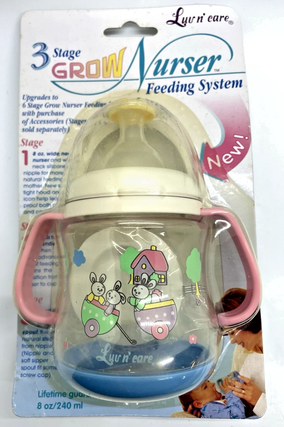 Luv n' Care 3 Stage Grow Nurser Feeding System Nipple Sipper Bunnies VTG 1998
