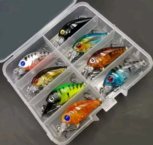 8pcs Small Minnow Crankbaits Fishing Lures Tackle Hard Bait W/2 Treble Hooks USA