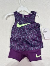 Nike Girls Purple Tank Bike Shorts Outfit Set Dri Fit NEW