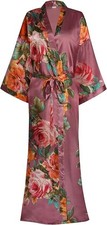 Women's Floral Long Kimono Robe Long Silky Long Mauve Pink Rose Ladies XL-XXL