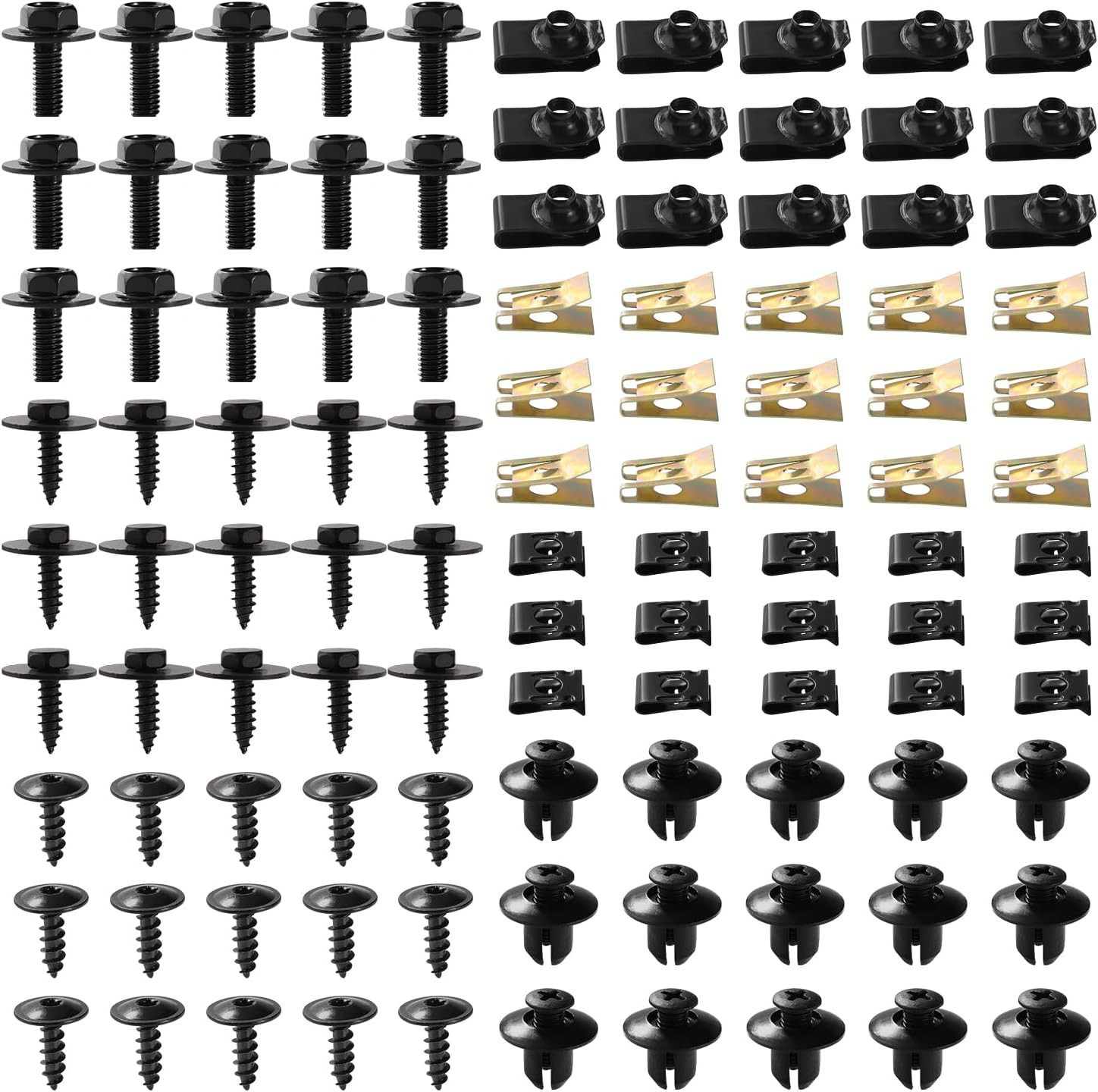 105 PCS Screw and Nut Clip Kit, Auto Body Fender Screws, Car Screws and Bolts, f