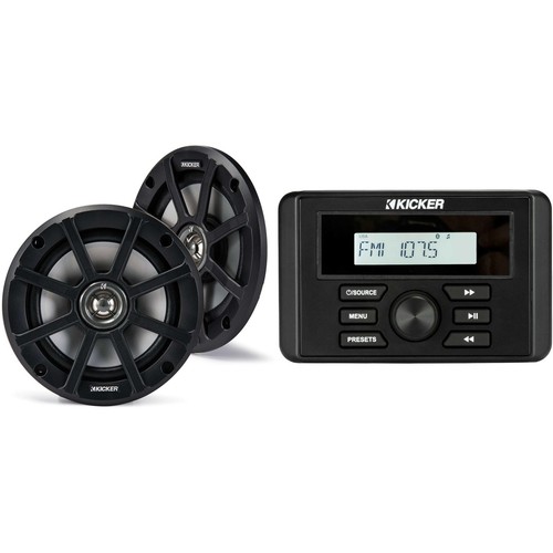 Kicker 46KMC3 Marine Gauge-Style Source & 51PSC654 6.5" Powersports Speakers ...
