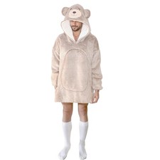Adult Fleece Hoodie Teddy Bear Oversized Sherpa Pullover Loungewear Blanket