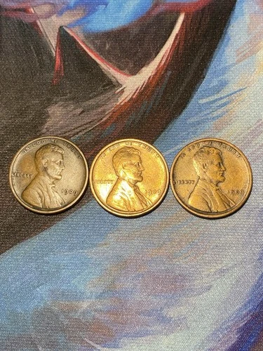 (3x) 1909 VDB P Lincoln Wheat Cent VF