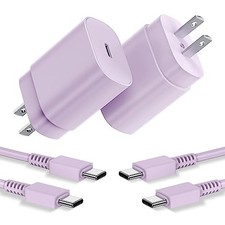 2 Pack 25W Super Fast USB-C Wall Charger for Samsung Galaxy S23 S22 6ft Cable