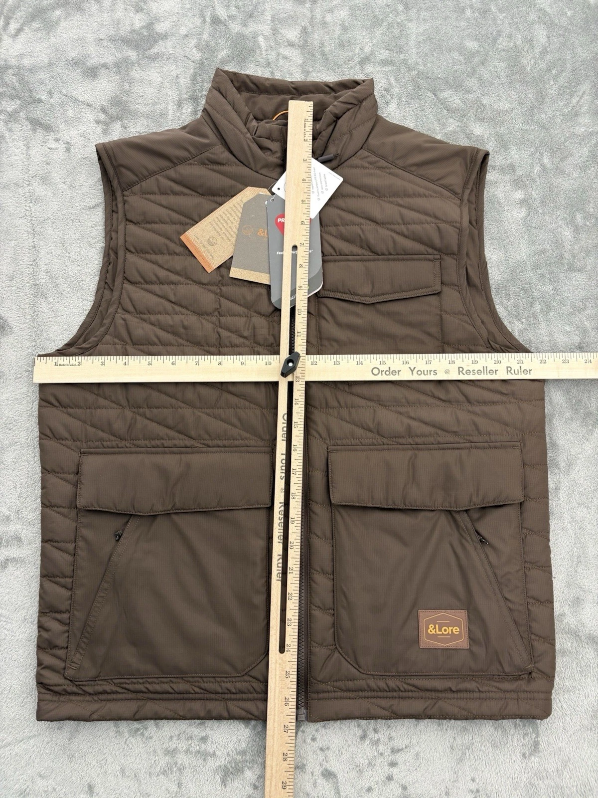 &Lore By Tahoe River Vest Mens Medium Brown Full Zip Primaloft Quilted Puffer image 7