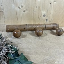 Ancien porte manteau bois tourné 1930 façon Bambou - 3 patères De6