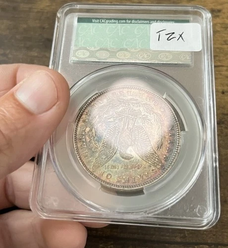 1889 P $1 CACG MS-62 GORGEOUS RAINBOW DUEL SIDED TONED MORGAN DOLLAR CAC