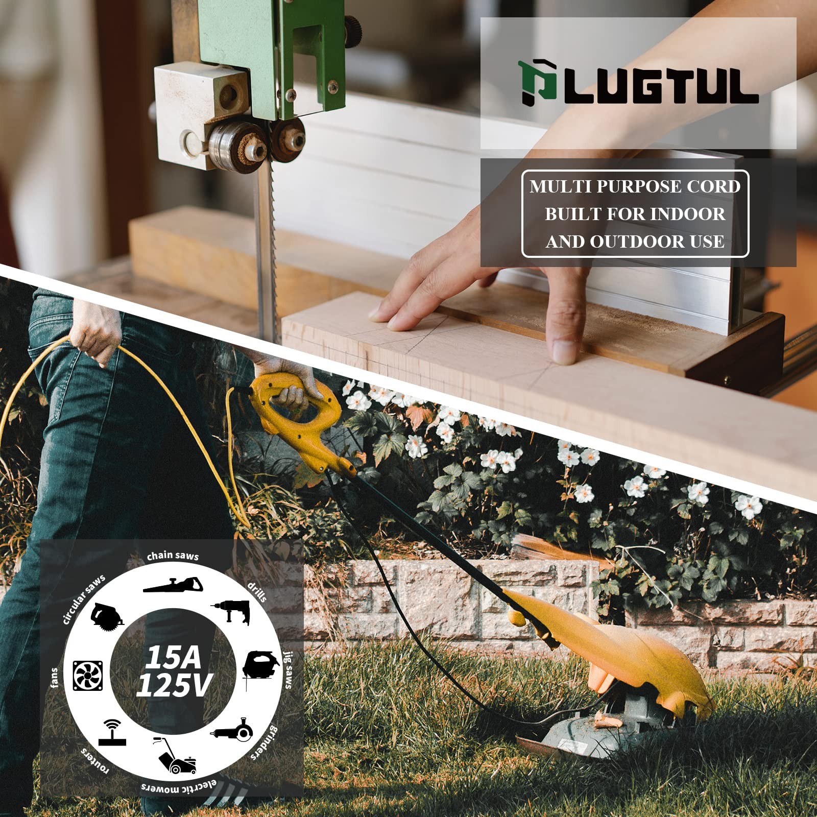 Outdoor Extension Cord 15 FT Waterproof, 12/3 Gauge Heavy Duty Lighted Extens...