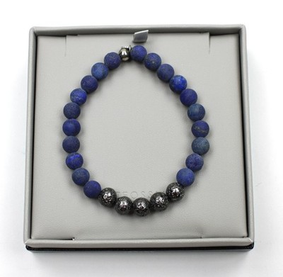 Tateossian Lava Bead Bracelet Mens Blue Stone Crystal Elastic Boxed London