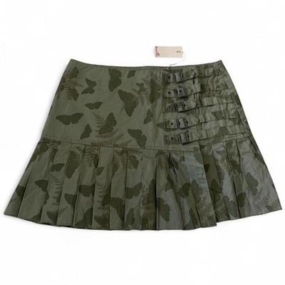 y2k deadstock boxfresh green butterfly print embroidered buckle mini skirt