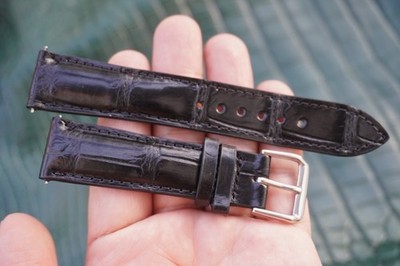 18mm/16mm Black Real Crocodile Belly SKIN Leather Watch Strap Band Quick Release
