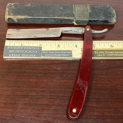 Antique FREDERICK REYNOLDS SHEFFIELD Straight Razor 5/8  Wide WEDGE Red Scales