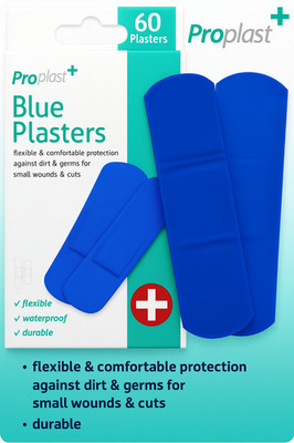 BLAUE PFLASTER 60 Stück Wasserdicht Gastronomie Küche Erste Hilfe Finger Pflaster Dressing