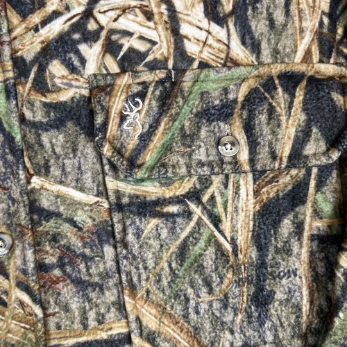 Browning Camo Fleece Jacket Mens Large Buttons Shadow Grass Hunting Outdoors - Picture 3 of 11