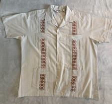 Vintage Romani Collection Mens L Tan Stripe Guayabera Mexican Wedding Shirt SS