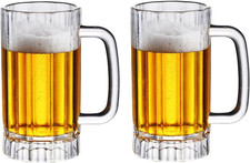 Plastic Beer Glasses | 620ml Set of 2 | Clear Beer Mugs with Handles for party