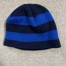 Child's Knit Winter Hat Beanie Cap Blue/Navy Stripe One Size