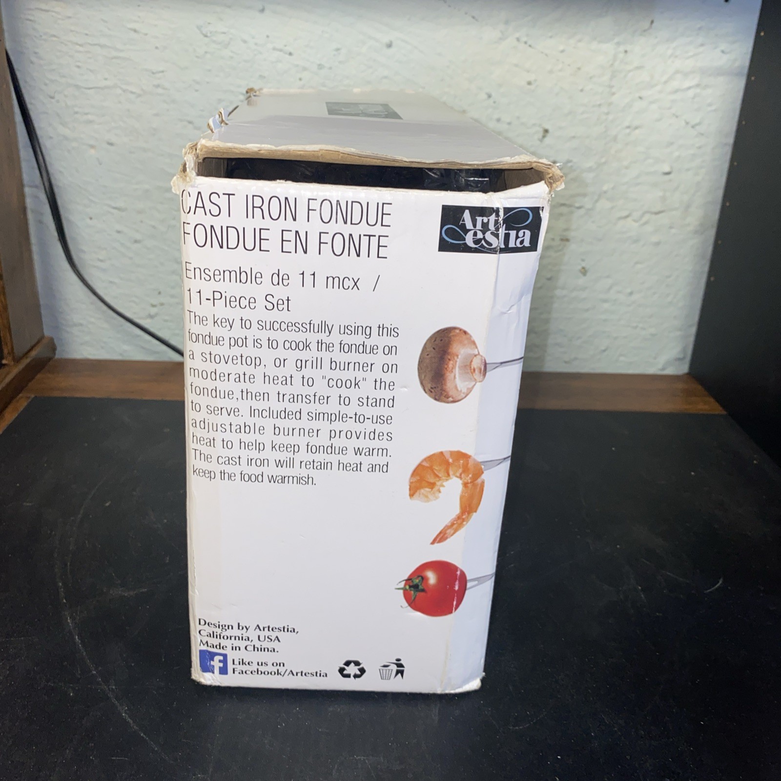 Artestia White Cast Iron Fondue Set Meat Chocolate Cheese Holiday Wedding Gift